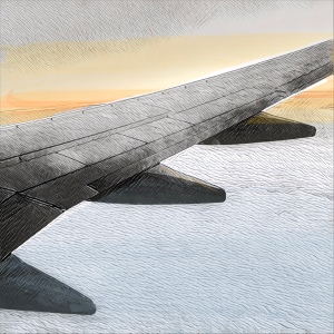 digital art of plane wing at sunset
